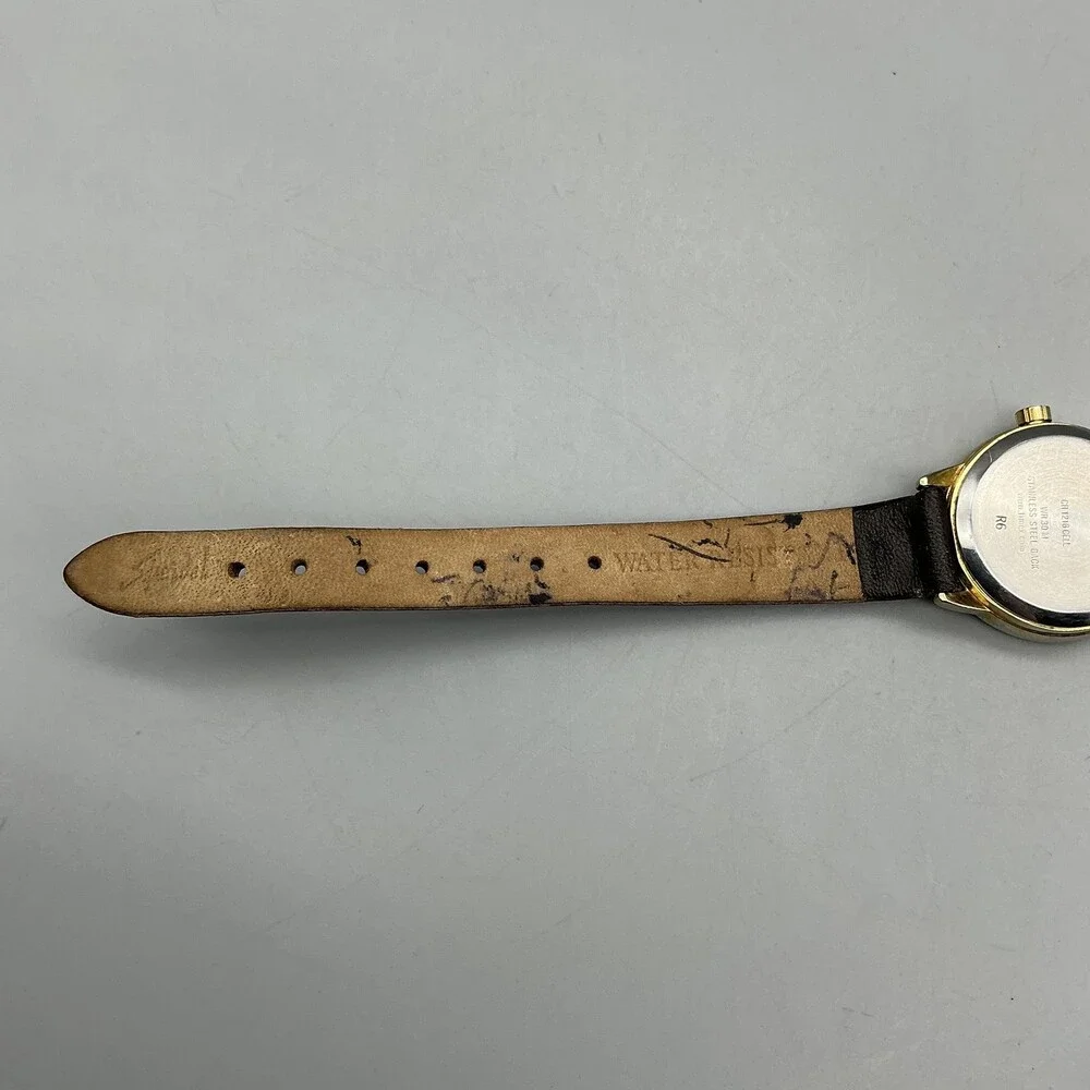 Timex Indiglo Womens Watch 25mm White Dial Leather Date Gold Tone New Battery